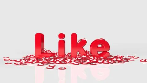 3D rendering red lettering Like on a white background. Words Like with pile of Stock Photos