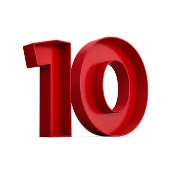 3d rendering of the red number 10 isolated on the empty white background Illustrazione stock