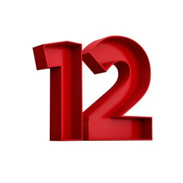 3d rendering of the red number 12 isolated on the empty white background Stock Illustration