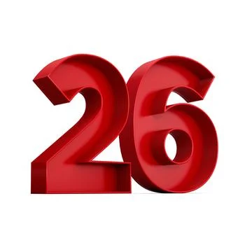 3d rendering of the red number 26 isolated on the empty white background Stock Illustration