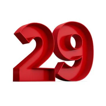 3d rendering of the red number 29 isolated on the empty white background Stockillustratie