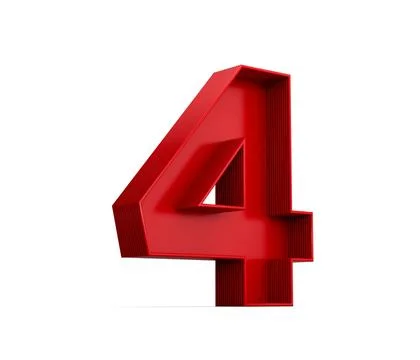 3d rendering of the red number 4 isolated on the empty white background Stock Illustration
