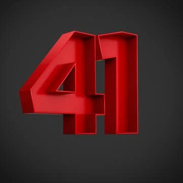 3d rendering of the red number 41 isolated on the empty gray background Illustrazione stock