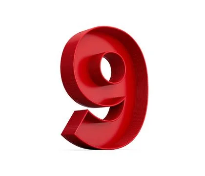 3d rendering of the red number 9 isolated on the empty white background Stock Illustration