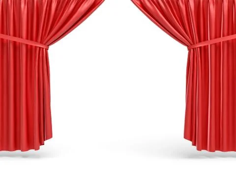 3d rendering of red opened stage curtains on white background Stock Illustration