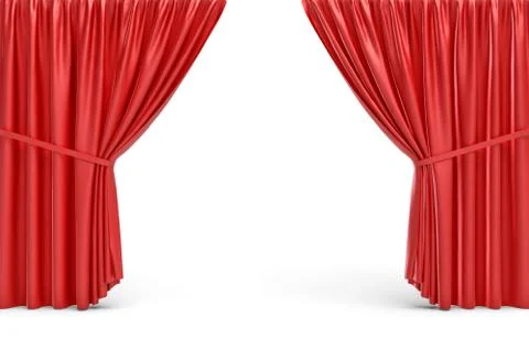 3d rendering of red opened stage curtains on white background Stock-Illustration