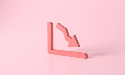 3d rendering red or pink pastel bar graph stair step to Arrow sank to failure Illustrazione stock