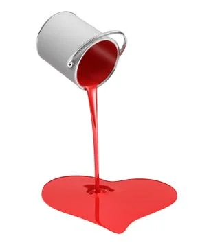 3d rendering of a red paint bucket overturned with paint leaking out into a Stock Illustration