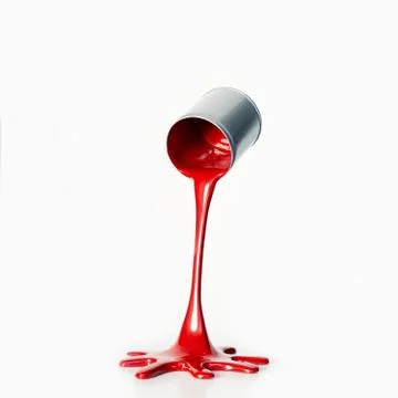 3d rendering of red paint leaking out of a bucket Stock-Illustration