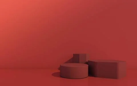 3d rendering of red podium stage for product and showcase presentation, Chi.. Stock Photos