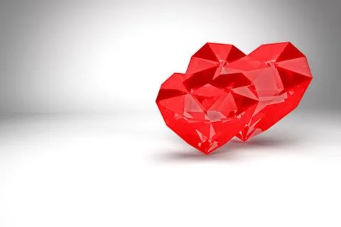 3D rendering. Red polygonal diamond hearts, valentines day Stock Photos