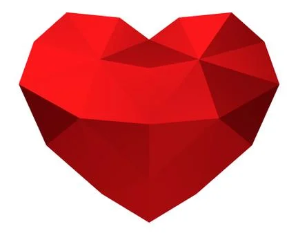 3D rendering. Red polygonal heart isolated Stock Photos