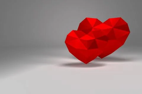 3D rendering. Red polygonal hearts valentines day Foto stock