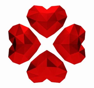 3D rendering. Red polygonal hearts clover, valentines day Stock Photos