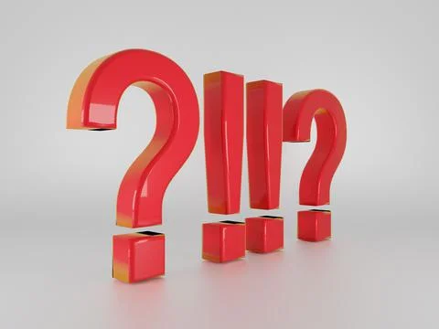 3D rendering of red question and exclamation marks isolated on a white backgroun Stock Illustration
