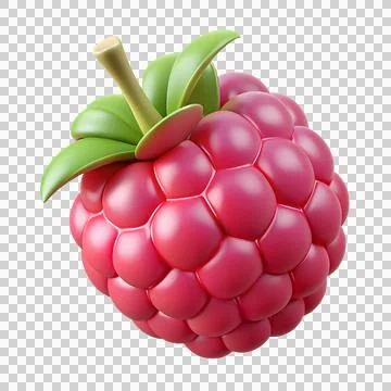 3D rendering of a red raspberry with a green leaf on top Stock Illustration