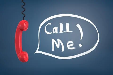3d rendering of a red retro phone handle hanging down on a coiling cord near Stock Illustration