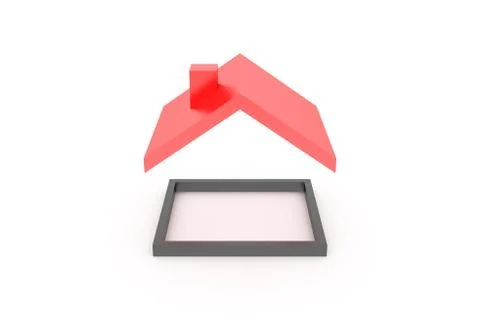 3D Rendering of Red Roof Secure Concept Stock Photos