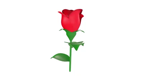 3D rendering of a red rose with green leaves on a white background Stock-Footage 285924780