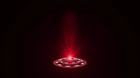 3D rendering red round hologram emitting rays of light. Futuristic Sci-fi Stock Illustration