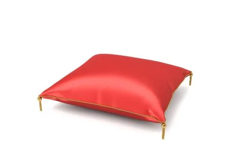 3d rendering of a red silk decorative pillow with golden tussels in side view on イラスト素材