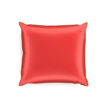 3d rendering of a red silk decorative pillow with golden tussels in top view on イラスト素材