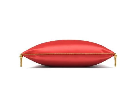 3d rendering of a red silk royal pillow with golden tussels isolated on a white Stock Illustration