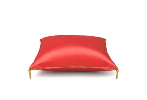 3d rendering of a red silk royal pillow with golden tussels isolated on a white Stock Illustration