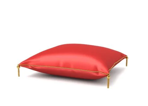 3d rendering of a red silk royal pillow with golden tussels isolated on a white Stock Illustration