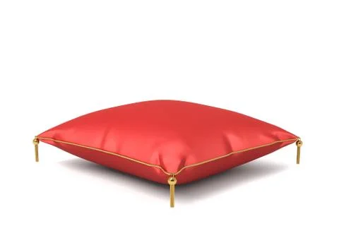 3d rendering of a red silk royal pillow with golden tussels isolated on a white Stock Illustration
