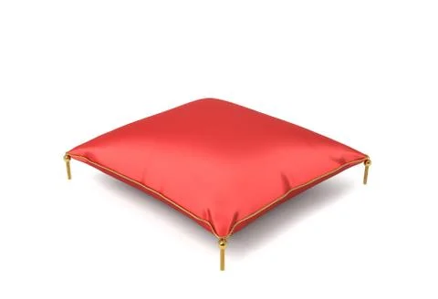3d rendering of a red silk royal pillow with golden tussels isolated on a white Stock Illustration