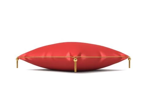 3d rendering of a red silk royal pillow with golden tussels isolated on a white Stock Illustration