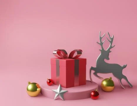 3D rendering red square gift box and metallic white bow-ribbon concept  pink  Stock Illustration