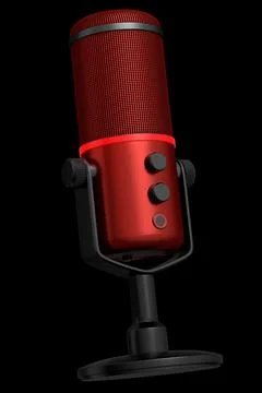 3D rendering of red studio condenser microphone isolated on black background Stock Illustration