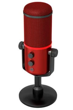 3D rendering of red studio condenser microphone isolated on white background Stock Illustration