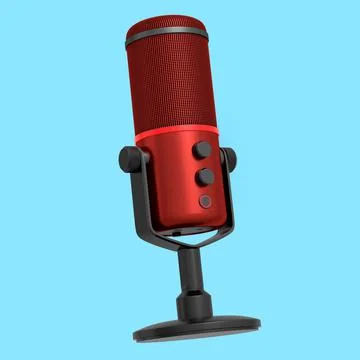 3D rendering of red studio condenser microphone isolated on blue background Stock Illustration