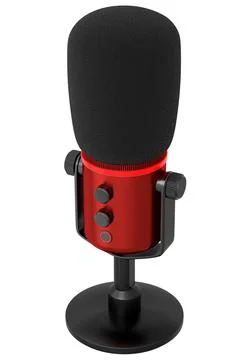 3D rendering of red studio condenser microphone isolated on white background Illustrazione stock