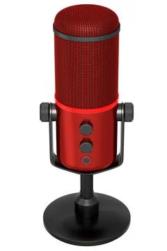 3D rendering of red studio condenser microphone isolated on white background Stock Illustration