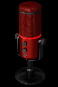 3D rendering of red studio condenser microphone isolated on black background Stock Illustration
