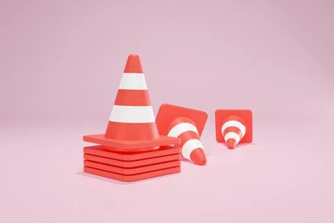 3D Rendering Red Traffic Cone Construction Isolated Unformatted Number Three 库存插图