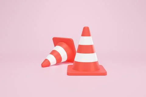 3D Rendering Red Traffic Cone Construction Isolated on Background Duo Stock Illustration