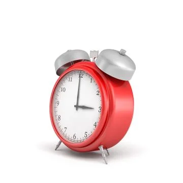 3d rendering of a red vintage alarm clock with double metal bells isolated on Ilustración de archivo