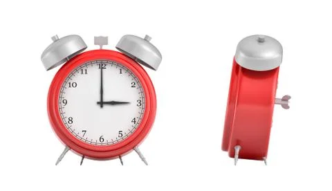 3d rendering of a red vintage alarm clock with double metal bells isolated on Illustration
