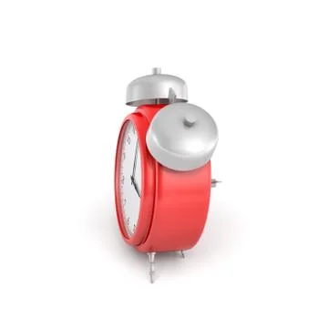 3d rendering of a red vintage alarm clock with double metal bells isolated on Stock Illustration