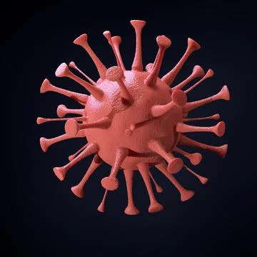 3d rendering red virus isolated on black background. Covid-19 concepr 3d model Stock Illustration