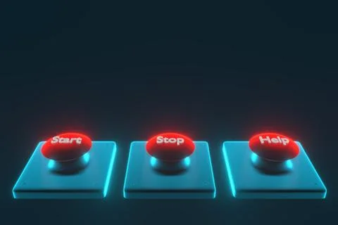 3D rendering. Red web buttons with start, stop, help. Stock Photos