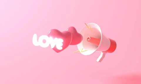 3D rendering Red-White megaphone on pink background of speaker speech for Val Illustrazione stock