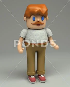 3d rendering of redhead young man with mustache in grey t-shirt, beige pants Stock Illustration