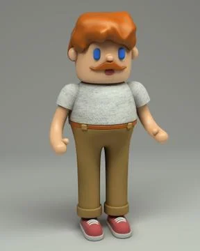 3d rendering of redhead young man with mustache in grey t-shirt, beige pants Stock Illustration
