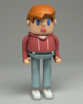 3d rendering of redhead young man in t-shirt, red hoodie, jeans and sneakers Stock Illustration